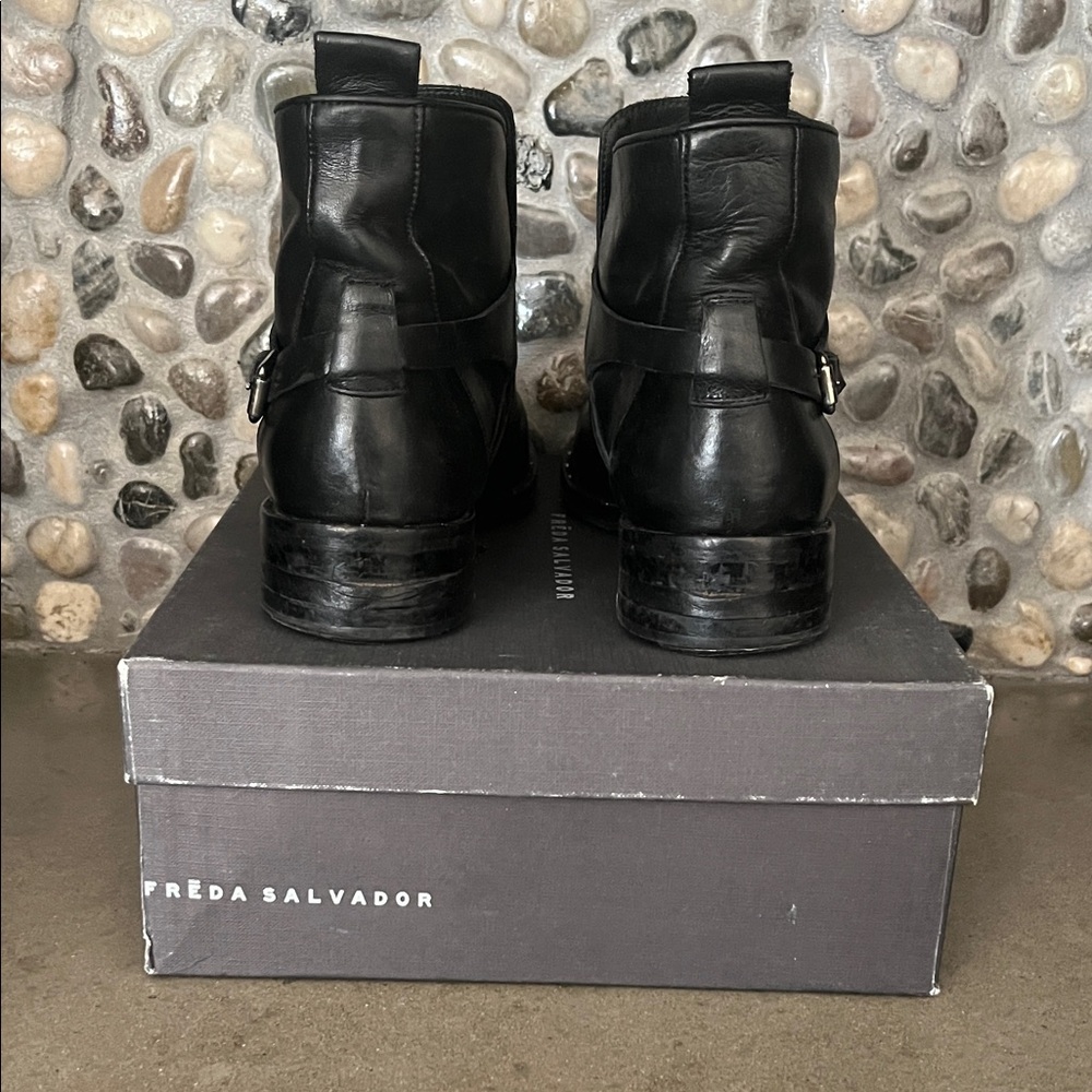 Freda Salvador Black Leather Ankle Boots with Silver Chain & Teardrop Accents - Picture 6 of 6